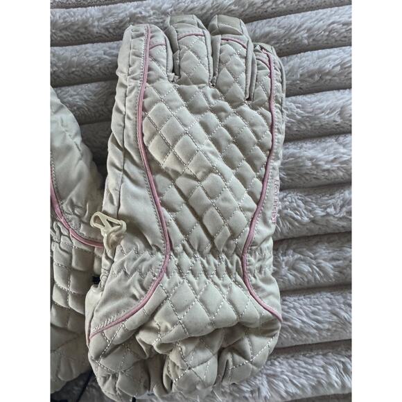 Burton Profile Glove Womens Medium Beige Quilted Snowboard Ski Gloves Pink Trim - Picture 5 of 11